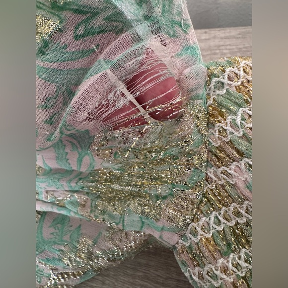 HEMANT & NANDITA Sidra Mini Dress Metallic Babydoll Flowy Sleeves XS ^FLAW* - Picture 4 of 11